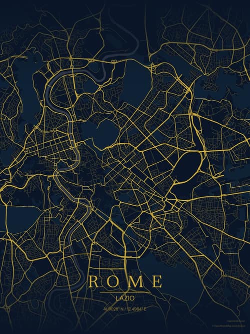 Rome map art print in Brass Astrolabe — minimalist city map poster