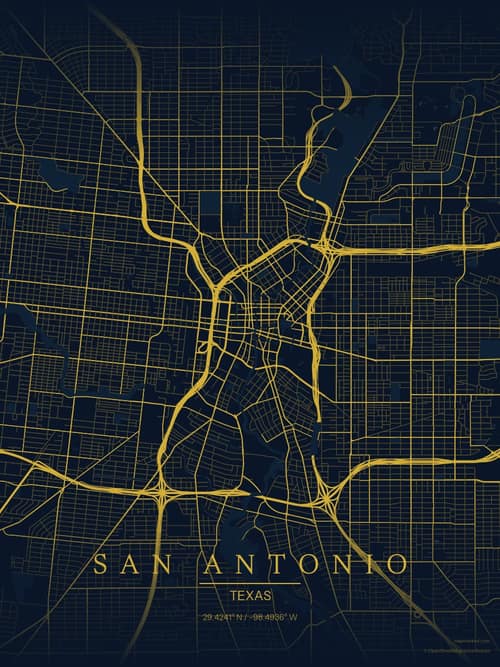 San Antonio map art print in Brass Astrolabe — minimalist city map poster