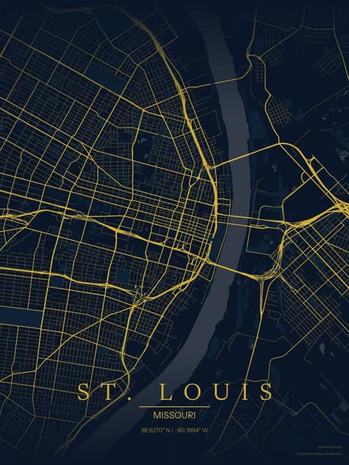 St. Louis map art print in Brass Astrolabe — minimalist city map poster