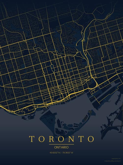 Toronto map art print in Brass Astrolabe — minimalist city map poster