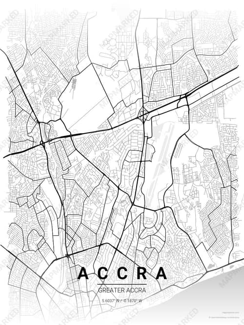 Accra map art print in Chalk Gallery — minimalist city map poster