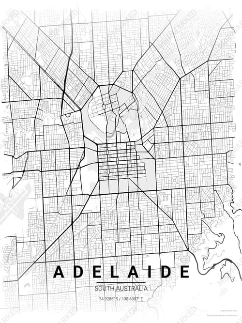 Adelaide map art print in Chalk Gallery — minimalist city map poster