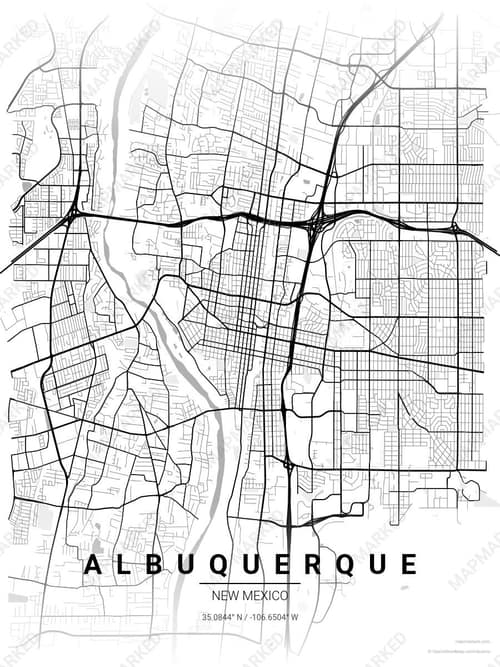 Albuquerque map art print in Chalk Gallery — minimalist city map poster
