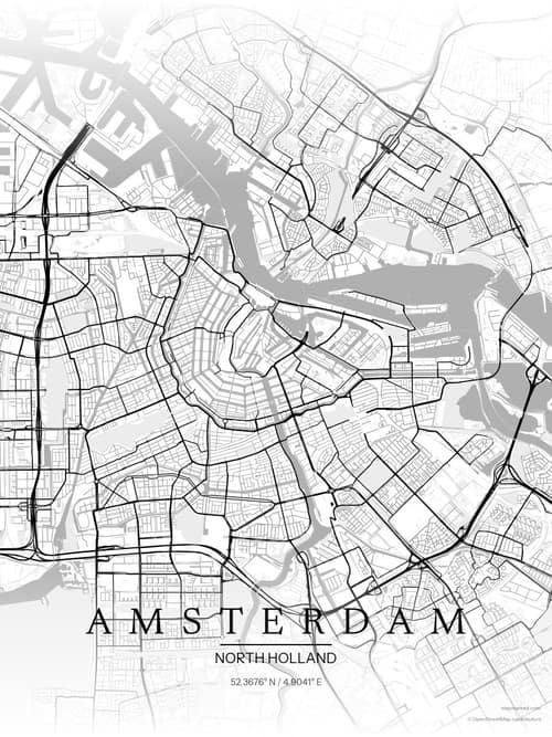 Amsterdam map art print in Chalk Gallery — minimalist city map poster