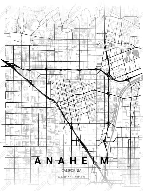 Anaheim map art print in Chalk Gallery — minimalist city map poster
