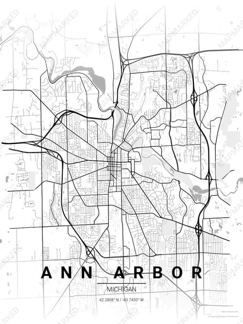 Ann Arbor map art print in Chalk Gallery — minimalist city map poster