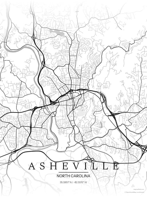 Asheville map art print in Chalk Gallery — minimalist city map poster
