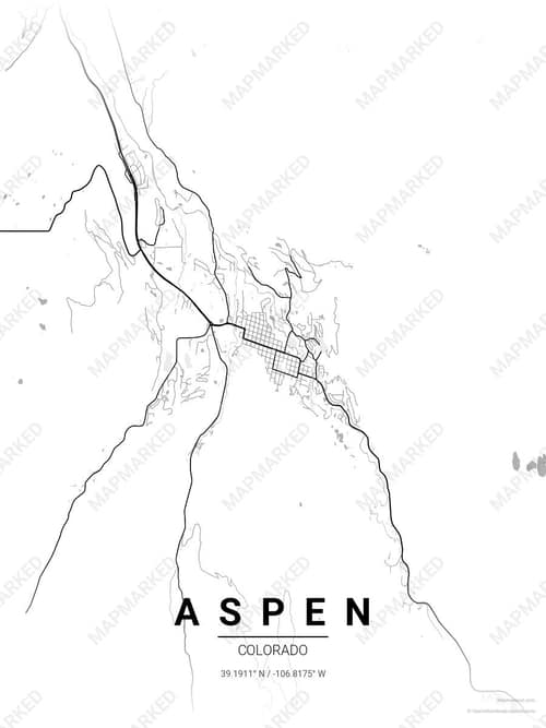 Aspen map art print in Chalk Gallery — minimalist city map poster