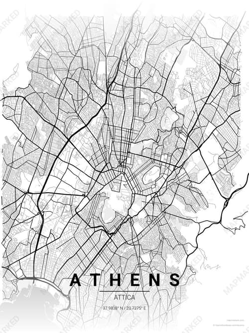 Athens map art print in Chalk Gallery — minimalist city map poster