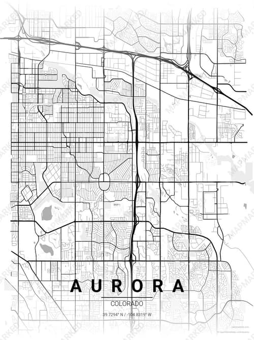 Aurora map art print in Chalk Gallery — minimalist city map poster