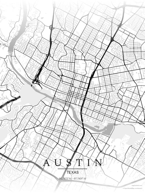 Austin map art print in Chalk Gallery — minimalist city map poster