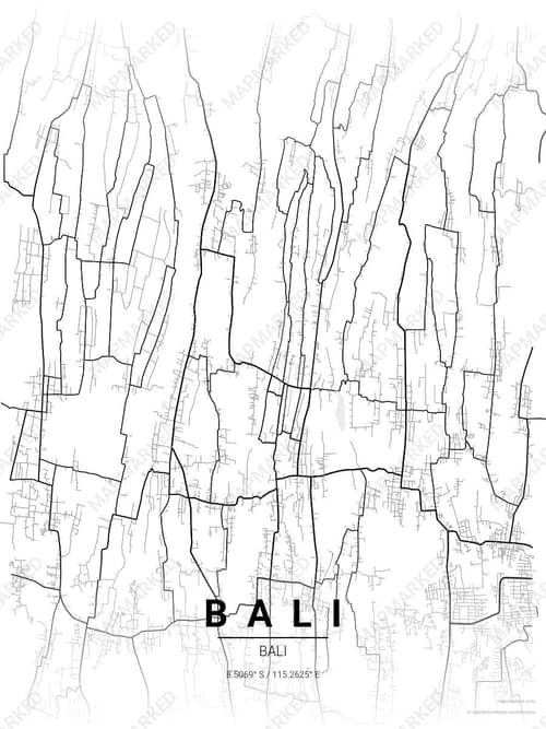 Bali map art print in Chalk Gallery — minimalist city map poster