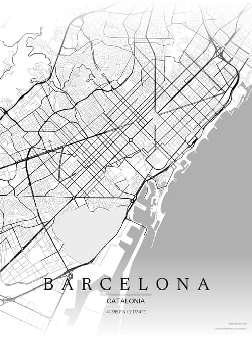 Barcelona map art print in Chalk Gallery — minimalist city map poster