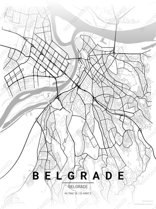 Belgrade map art print in Chalk Gallery — minimalist city map poster