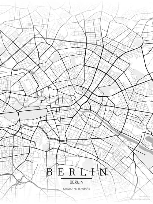 Berlin map art print in Chalk Gallery — minimalist city map poster
