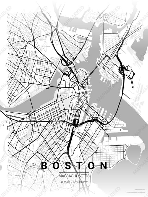 Boston map art print in Chalk Gallery — minimalist city map poster