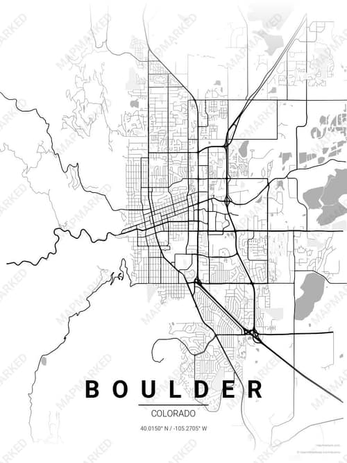 Boulder map art print in Chalk Gallery — minimalist city map poster