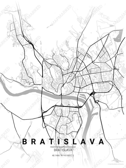 Bratislava map art print in Chalk Gallery — minimalist city map poster