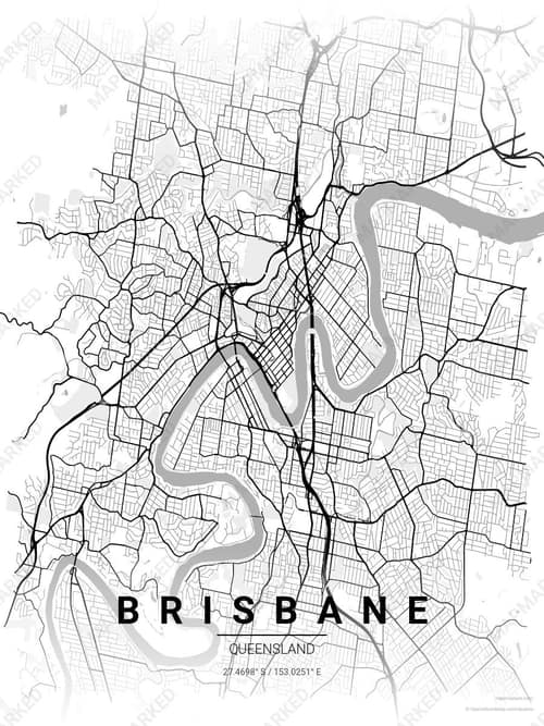 Brisbane map art print in Chalk Gallery — minimalist city map poster