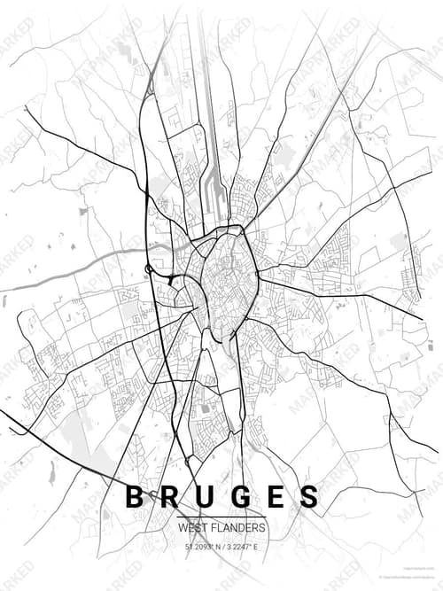 Bruges map art print in Chalk Gallery — minimalist city map poster