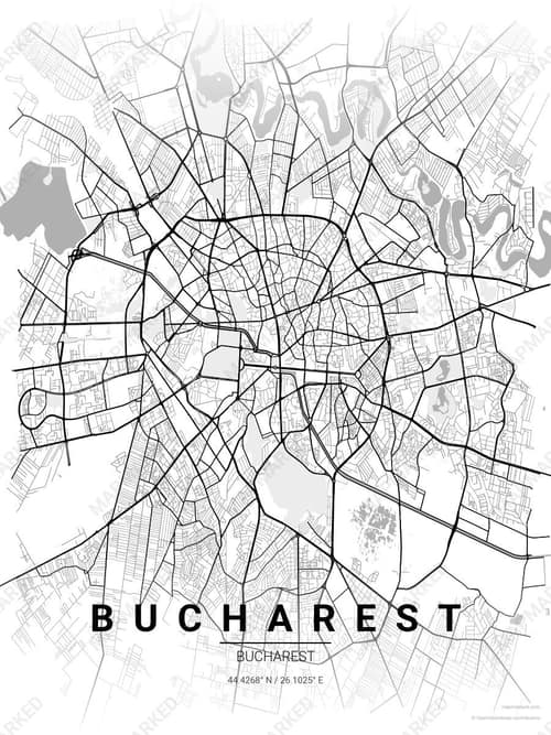 Bucharest map art print in Chalk Gallery — minimalist city map poster