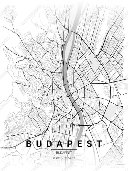 Budapest map art print in Chalk Gallery — minimalist city map poster