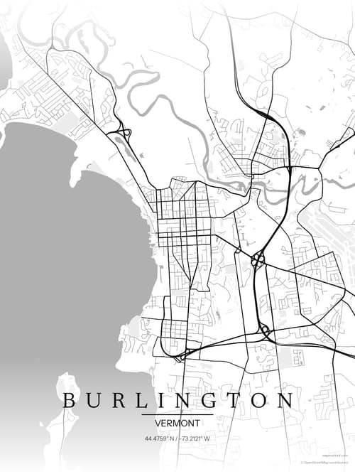 Burlington map art print in Chalk Gallery — minimalist city map poster