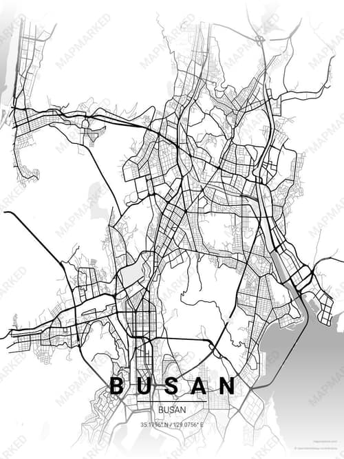 Busan map art print in Chalk Gallery — minimalist city map poster