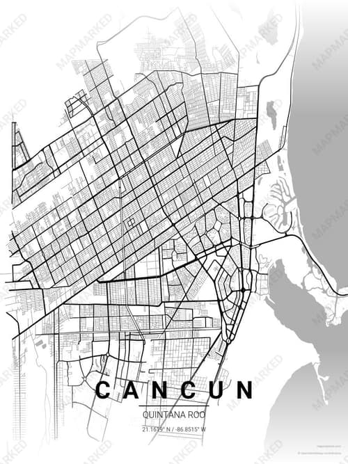Cancun map art print in Chalk Gallery — minimalist city map poster