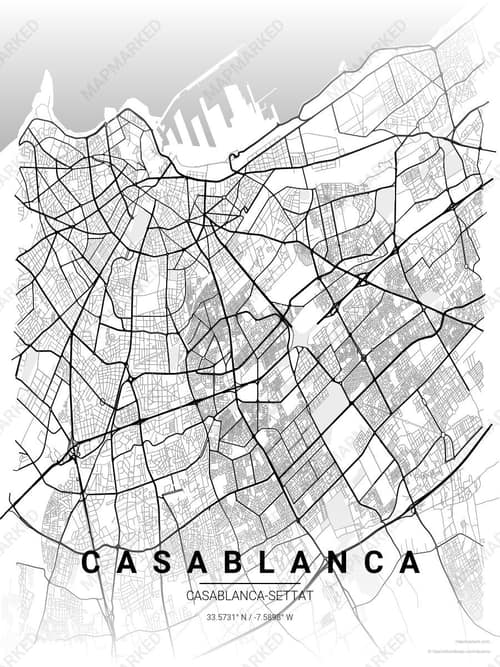Casablanca map art print in Chalk Gallery — minimalist city map poster