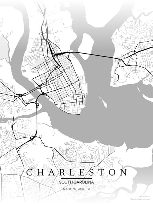 Charleston map art print in Chalk Gallery — minimalist city map poster