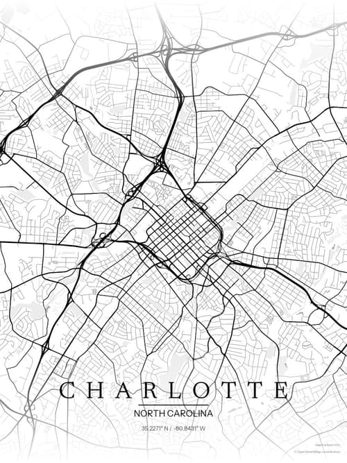 Charlotte map art print in Chalk Gallery — minimalist city map poster
