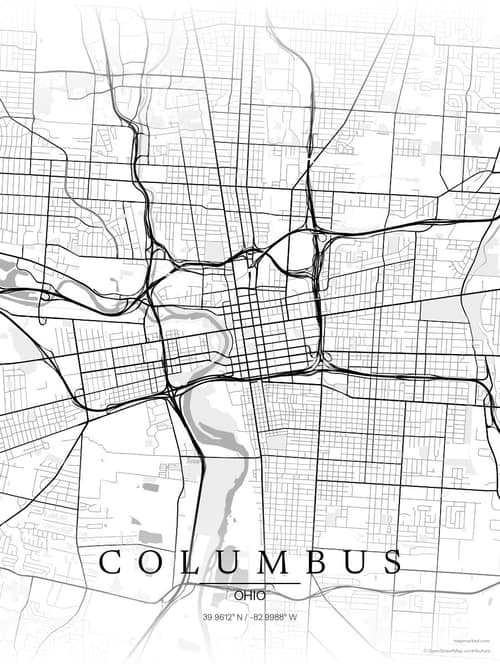 Columbus map art print in Chalk Gallery — minimalist city map poster