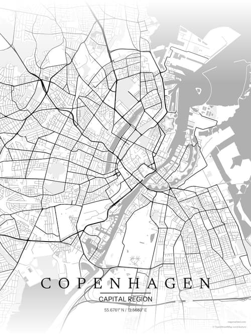 Copenhagen map art print in Chalk Gallery — minimalist city map poster