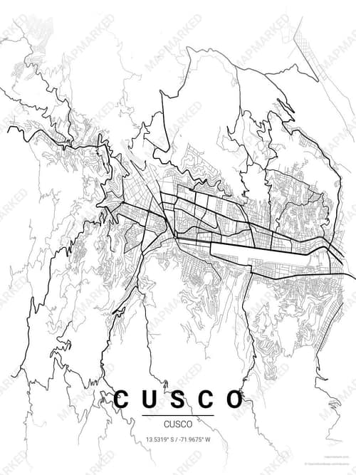 Cusco map art print in Chalk Gallery — minimalist city map poster