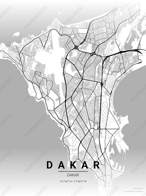 Dakar map art print in Chalk Gallery — minimalist city map poster