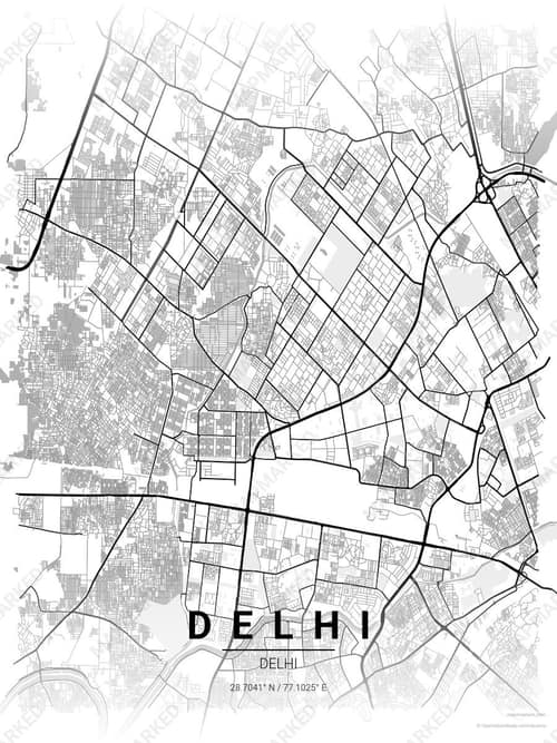 Delhi map art print in Chalk Gallery — minimalist city map poster