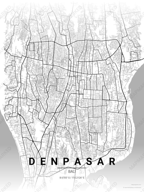 Denpasar map art print in Chalk Gallery — minimalist city map poster