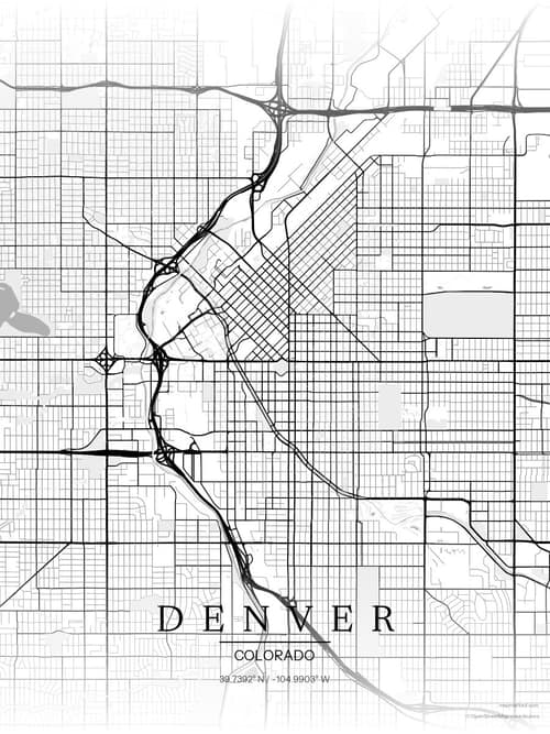 Denver map art print in Chalk Gallery — minimalist city map poster