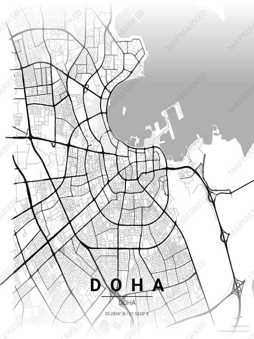 Doha map art print in Chalk Gallery — minimalist city map poster