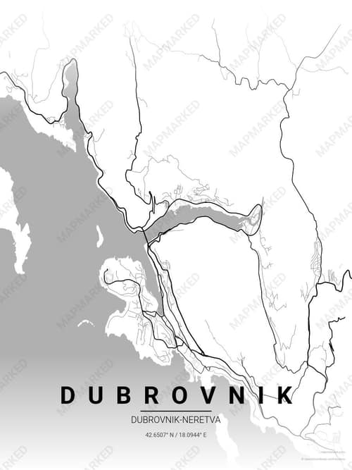 Dubrovnik map art print in Chalk Gallery — minimalist city map poster