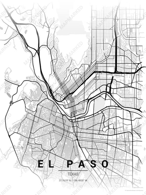 El Paso map art print in Chalk Gallery — minimalist city map poster