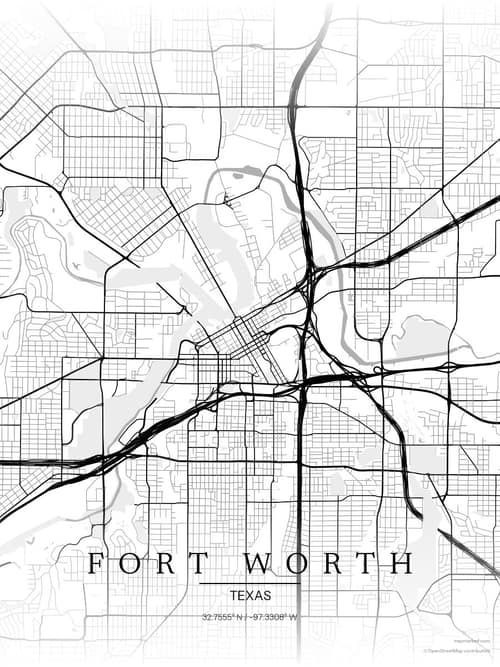 Fort Worth map art print in Chalk Gallery — minimalist city map poster