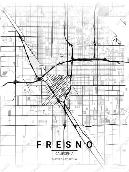 Fresno map art print in Chalk Gallery — minimalist city map poster