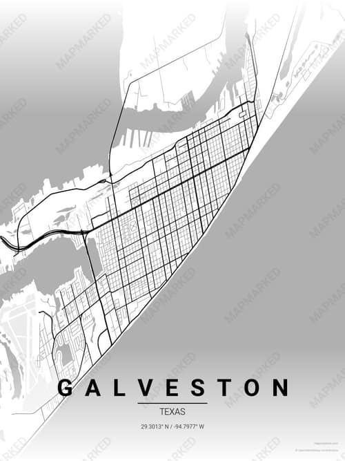 Galveston map art print in Chalk Gallery — minimalist city map poster