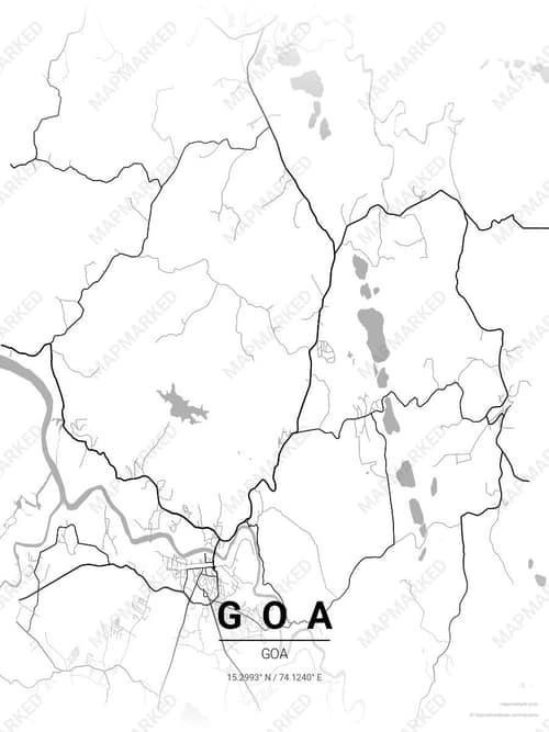 Goa map art print in Chalk Gallery — minimalist city map poster
