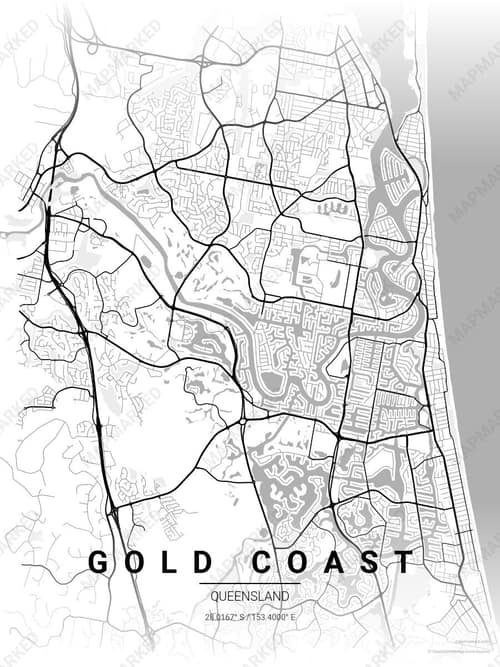 Gold Coast map art print in Chalk Gallery — minimalist city map poster