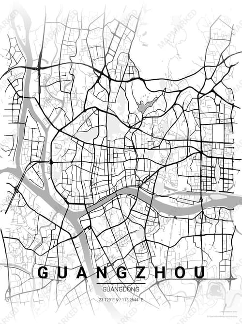 Guangzhou map art print in Chalk Gallery — minimalist city map poster