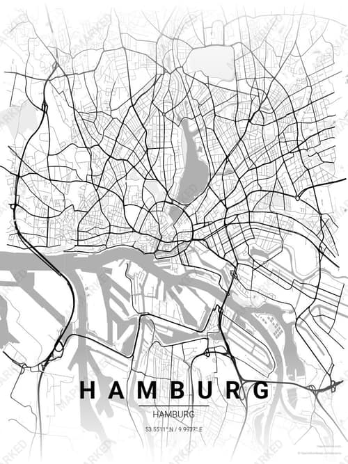 Hamburg map art print in Chalk Gallery — minimalist city map poster