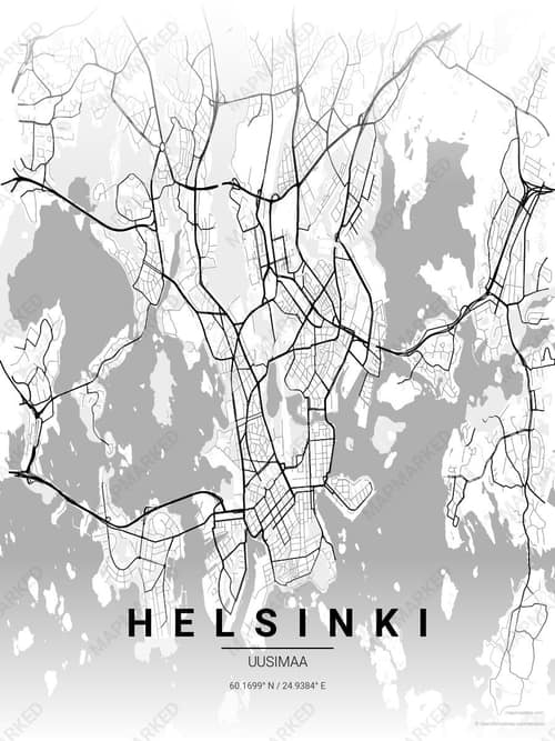 Helsinki map art print in Chalk Gallery — minimalist city map poster